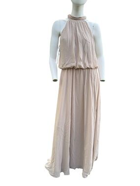 Bill Levkoff Blouson Halter Maxi Dress in Light Beige